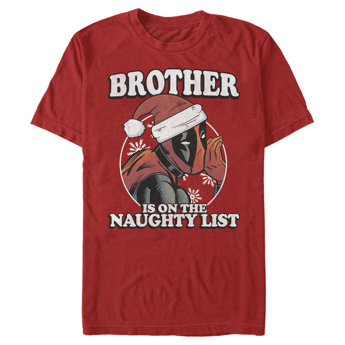 fifth sun Men's Marvel Christmas Deadpool Brother on Naughty List T-Shirt
