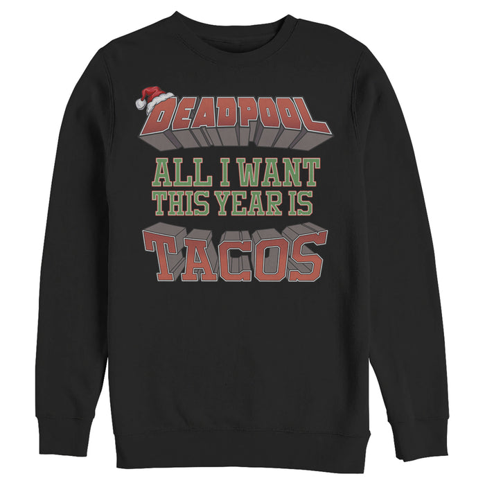 fifth sun Men's Marvel Christmas Deadpool Wants Tacos Sweatshirt