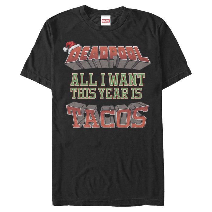 fifth sun Men's Marvel Christmas Deadpool Wants Tacos T-Shirt