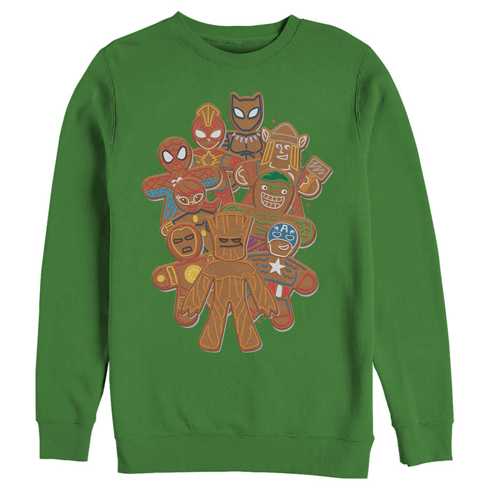 fifth sun Men's Marvel Christmas Gingerbread Cookie Heroes Sweatshirt