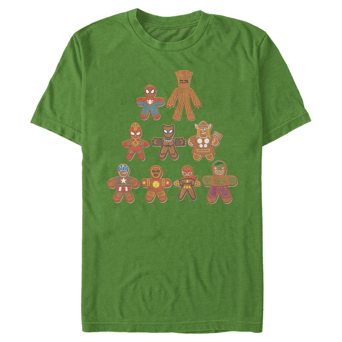 fifth sun Men's Marvel Christmas Gingerbread Cookie Tree T-Shirt