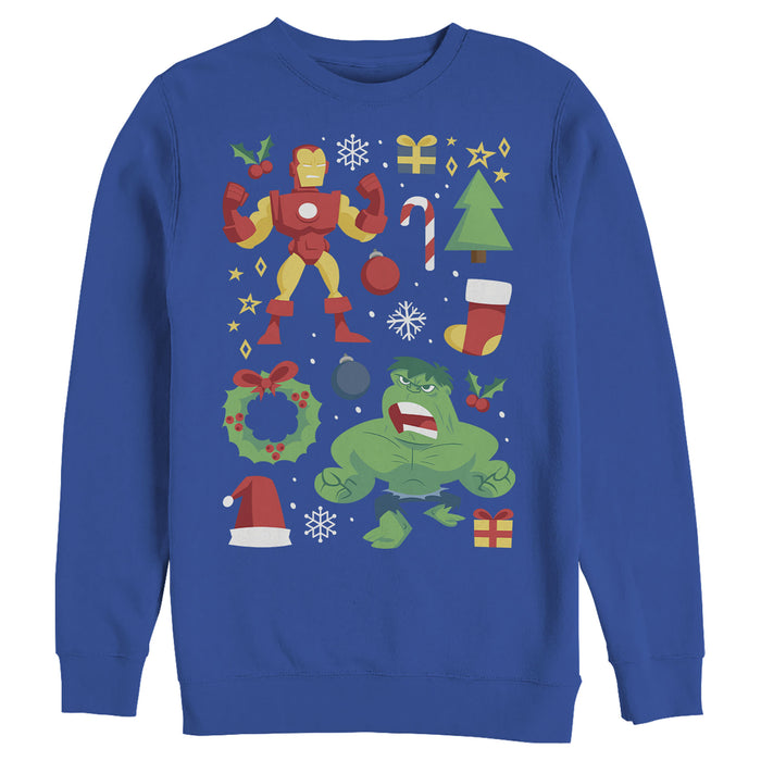 fifth sun Men's Marvel Christmas Iron Man & Hulk Cheer Sweatshirt