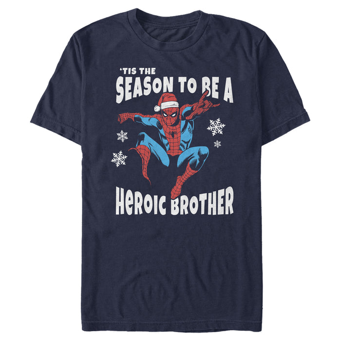 fifth sun Men's Marvel Christmas Spider-Man Heroic Brother T-Shirt