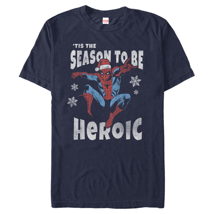 fifth sun Men's Marvel Christmas Spider-Man Heroic Season T-Shirt