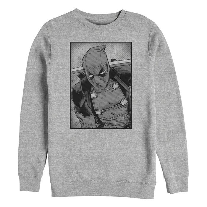 fifth sun Men's Marvel Deadpool Classic Grey GrayscalePose Sweatshirt