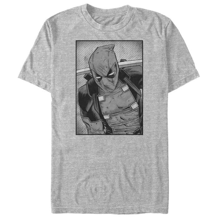 fifth sun Men's Marvel Deadpool Classic Grey GrayscalePose T-Shirt