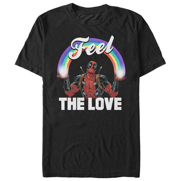 fifth sun Men's Marvel Deadpool Feel the Love Rainbow T-Shirt