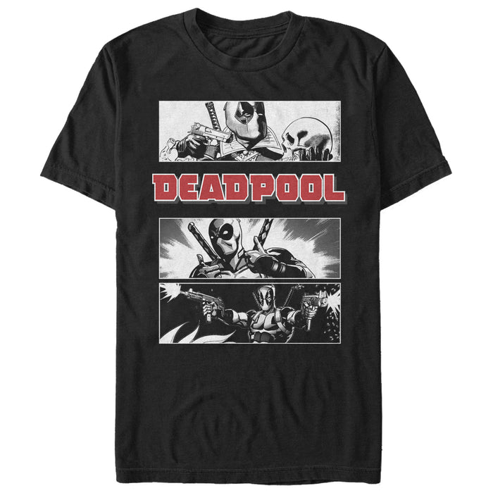 fifth sun Men's Marvel Deadpool Grayscale Panels T-Shirt