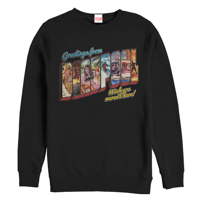 fifth sun Men's Marvel Deadpool Greetings From Vacation Sweatshirt