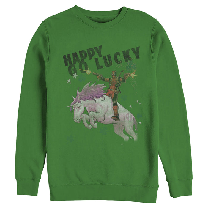 fifth sun Men's Marvel Deadpool Lucky Unicorn St. Patrick's Sweatshirt