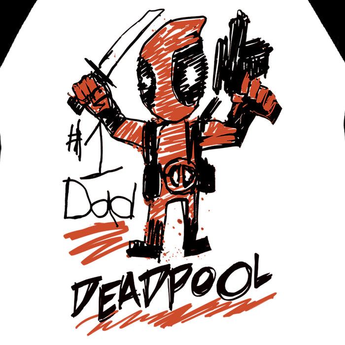 Fifth Sun Men's Marvel Deadpool Number 1 Dad Drawing Baseball Tee