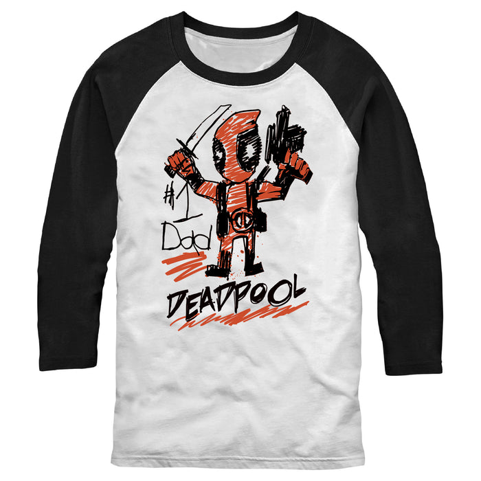 fifth sun Men's Marvel Deadpool Number 1 Dad Drawing Baseball Tee