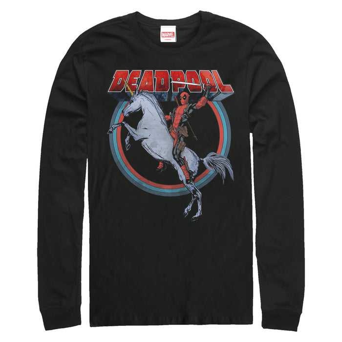 fifth sun Men's Marvel Deadpool Rides Unicorn Long Sleeve Shirt