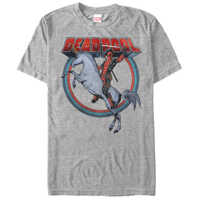 fifth sun Men's Marvel Deadpool Rides Unicorn T-Shirt