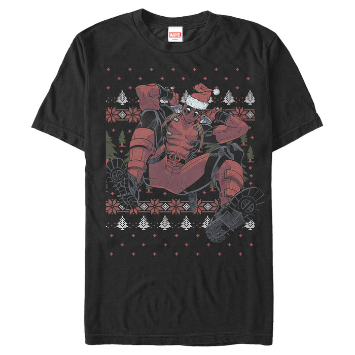 fifth sun Men's Marvel Deadpool Santa Hat Ugly Sweater Holiday T-Shirt
