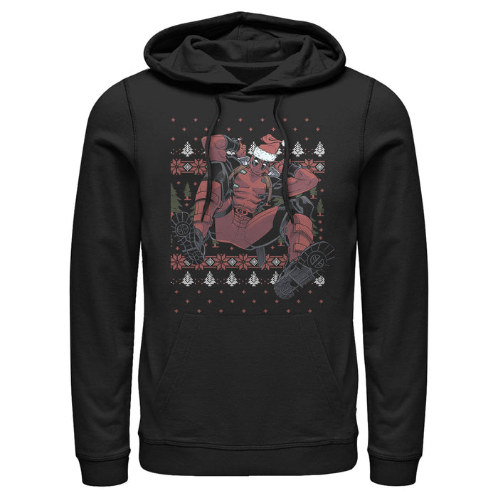 fifth sun Men's Marvel Deadpool Santa Hat Ugly Sweater Holiday Pull Over Hoodie