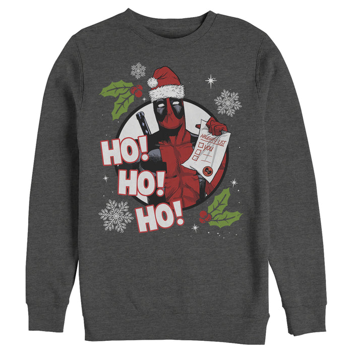 fifth sun Men's Marvel Deadpool Santa Naughty List Holiday Sweatshirt