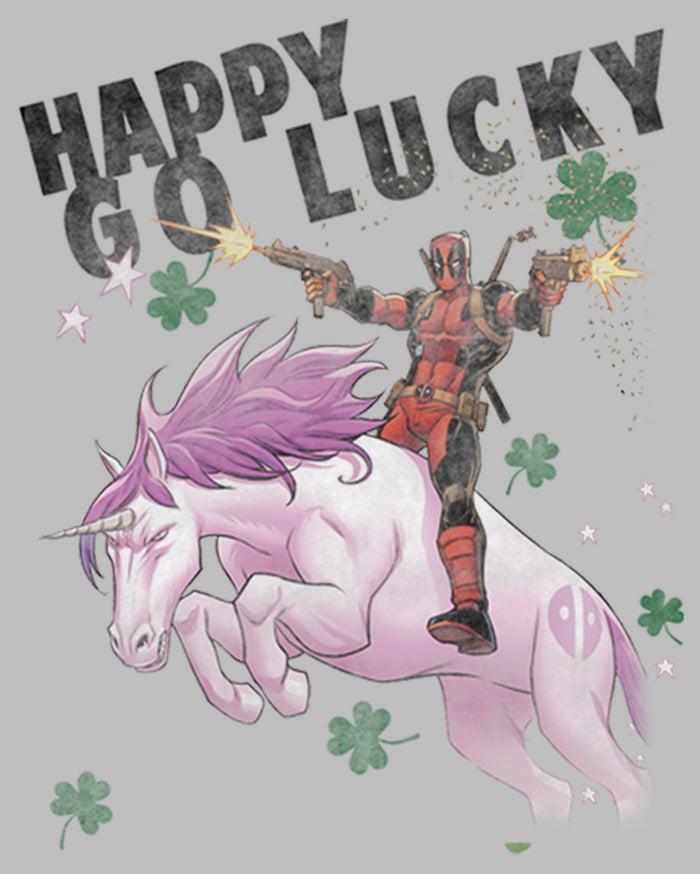 Fifth Sun Men's Marvel Deadpool St. Patrick's Day Happy Go Lucky Unicorn Long Sleeve Shirt