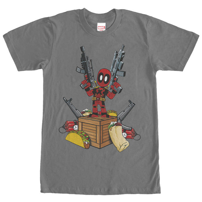 fifth sun Men's Marvel Deadpool Weapons and Food T-Shirt