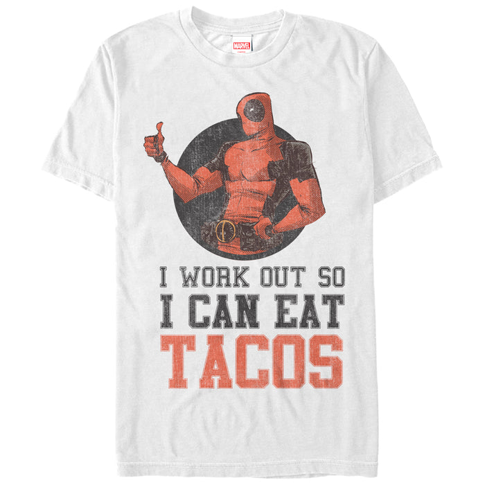 fifth sun Men's Marvel Deadpool Work Out Eat Tacos T-Shirt