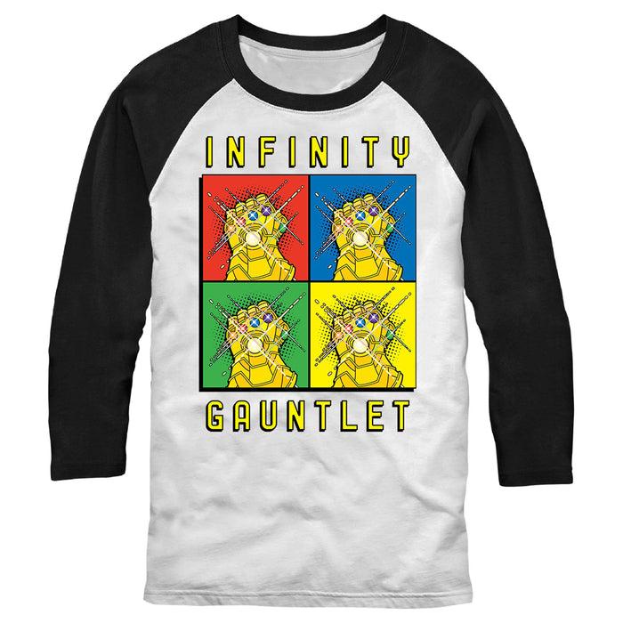 fifth sun Men's Marvel Infinity Gauntlet Retro Boxes Baseball Tee