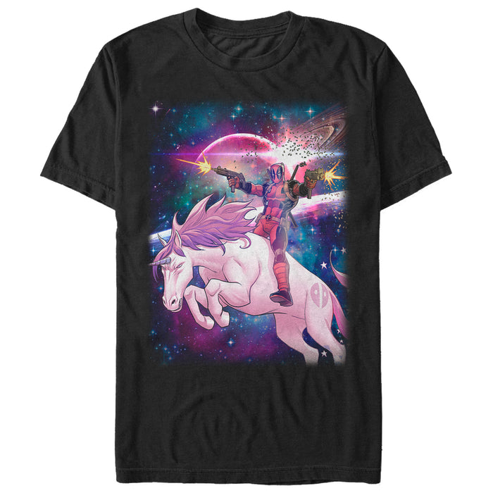 fifth sun Men's Marvel Legendary Deadpool on Space Unicorn T-Shirt
