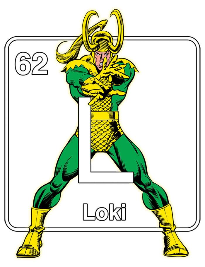 Fifth Sun Men's Marvel Loki Periodic Table Baseball Tee