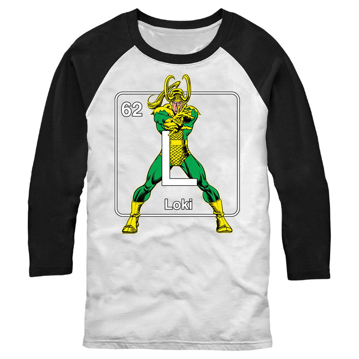 fifth sun Men's Marvel Loki Periodic Table Baseball Tee