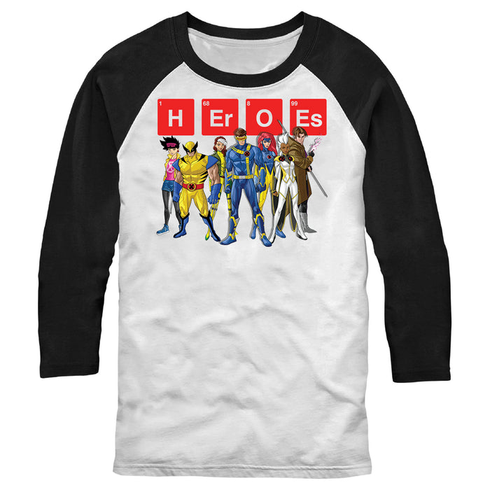 fifth sun Men's Marvel Periodic Table of Mutant Heroes Baseball Tee