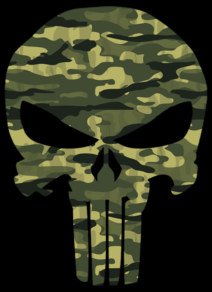 Fifth Sun Men's Marvel Punisher Camo Skull Symbol Pull Over Hoodie