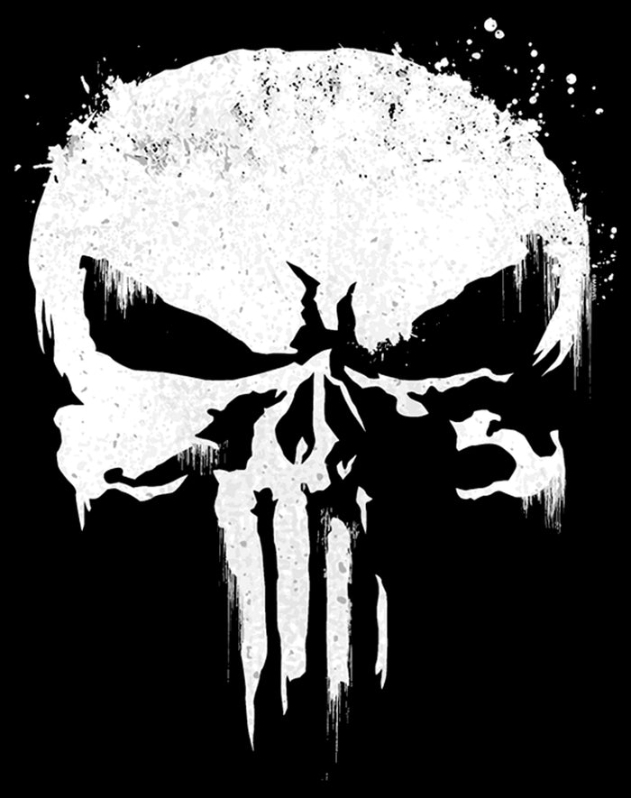Fifth Sun Men's Marvel Punisher Streaked Skull Symbol T-Shirt