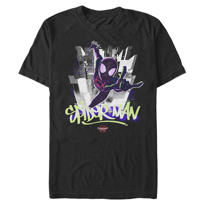 fifth sun Men's Marvel Spider-Man: Into the Spider-Verse Modern Cityscape T-Shirt
