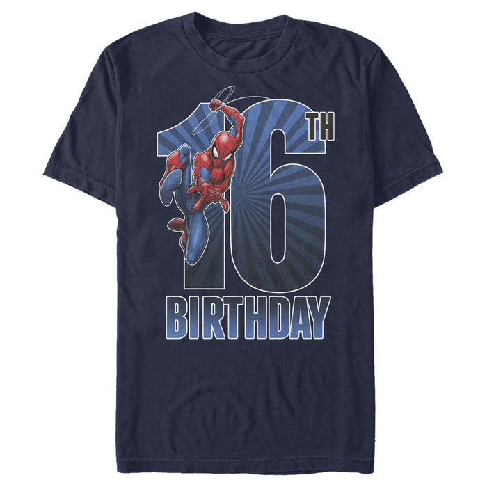 fifth sun Men's Marvel Spider-Man Swinging 16th Birthday T-Shirt