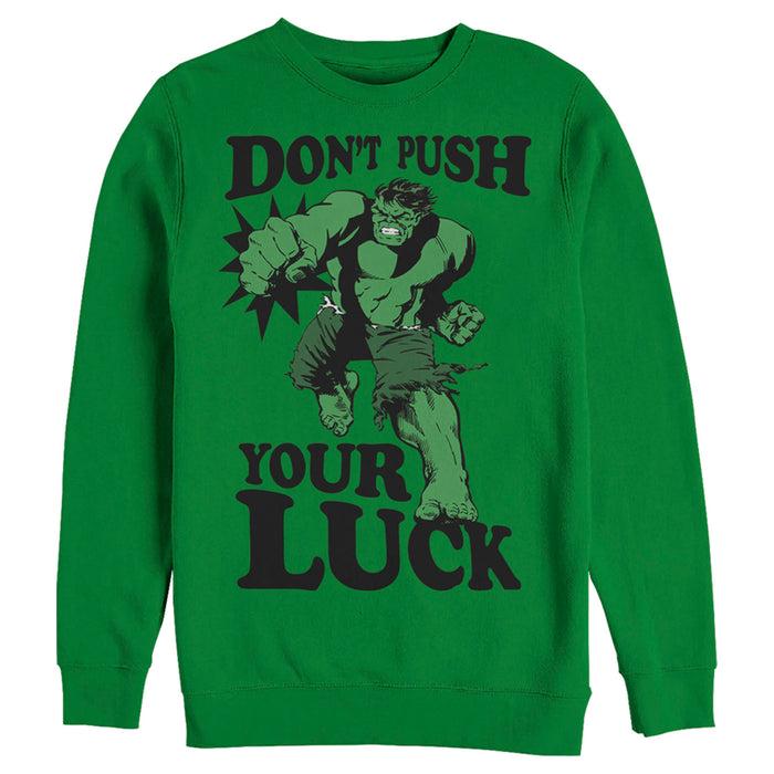 fifth sun Men's Marvel St. Patrick's Day The Hulk Don't Push Your Luck Sweatshirt