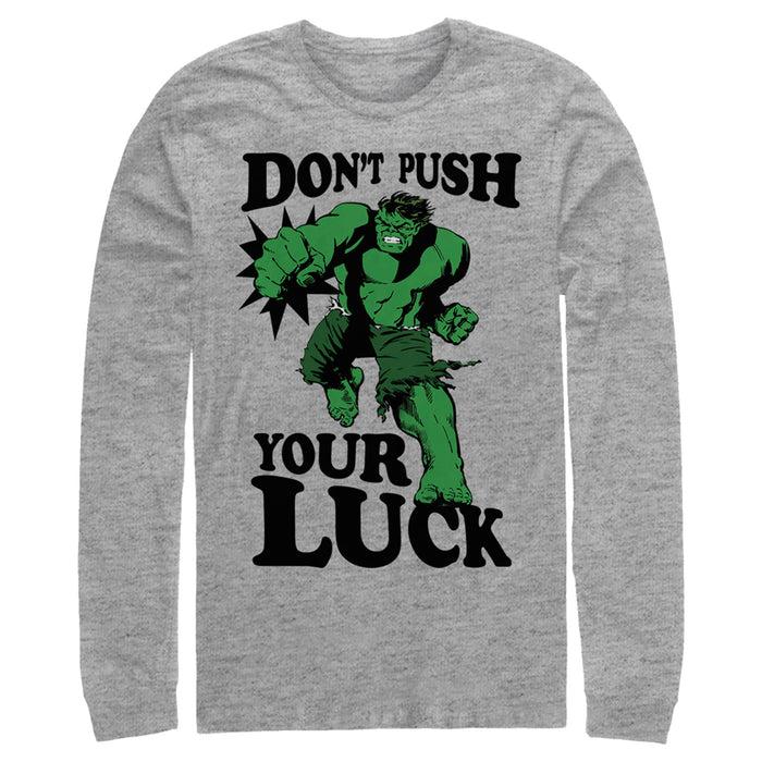 fifth sun Men's Marvel St. Patrick's Day The Hulk Don't Push Your Luck Long Sleeve Shirt