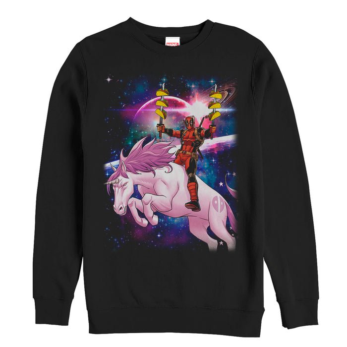 fifth sun Men's Marvel Taco Deadpool on Space Unicorn Sweatshirt