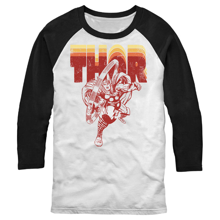 fifth sun Men's Marvel Thor Retro Name Stack Portrait Baseball Tee