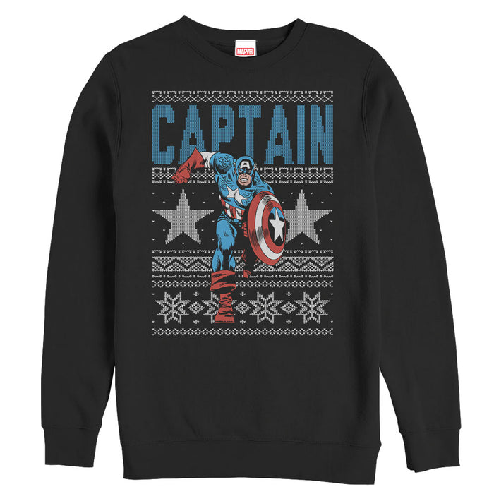 fifth sun Men's Marvel Ugly Christmas Captain America Star Sweatshirt