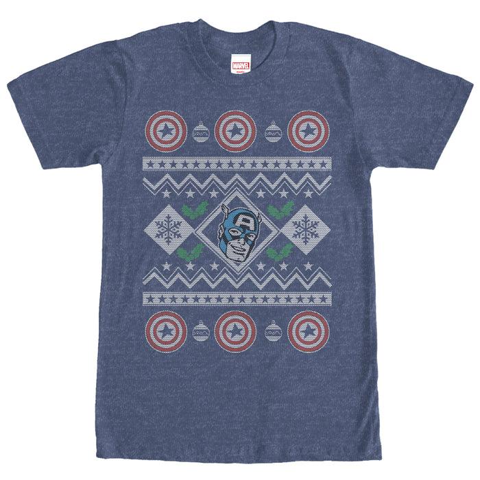 fifth sun Men's Marvel Ugly Christmas Captain America T-Shirt