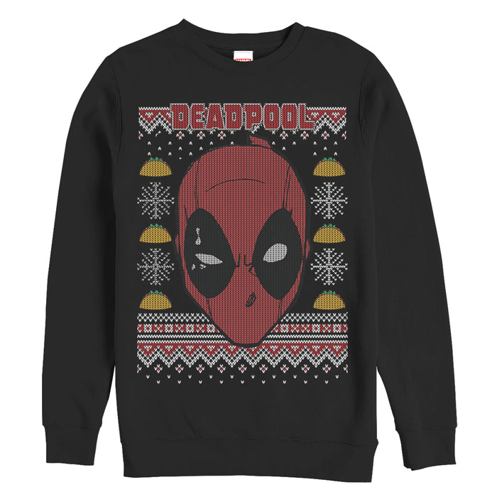 fifth sun Men's Marvel Ugly Christmas Deadpool Mask Sweatshirt