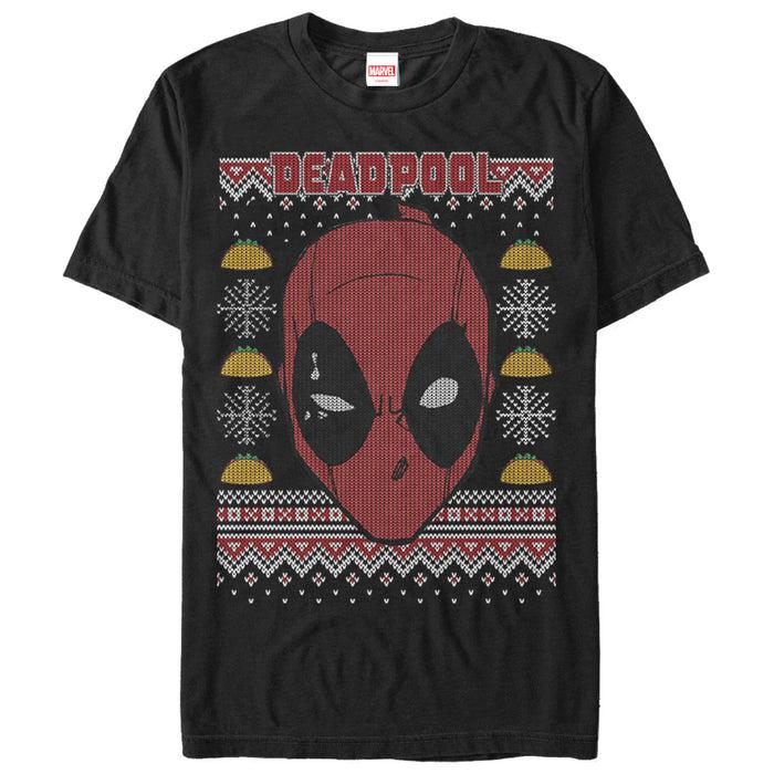 fifth sun Men's Marvel Ugly Christmas Deadpool Mask T-Shirt