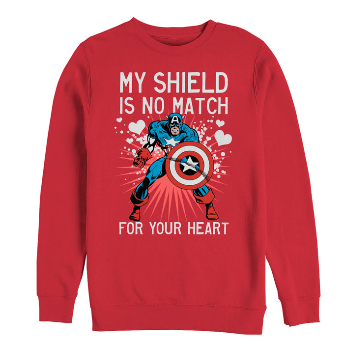 fifth sun Men's Marvel Valentine Captain America No Shield For Heart Sweatshirt