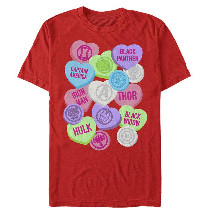 fifth sun Men's Marvel Valentine's Day Candy Heart Heroes T-Shirt