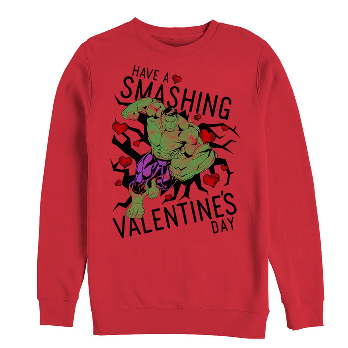 fifth sun Men's Marvel Valentine's Day Hulk Smashing Sweatshirt