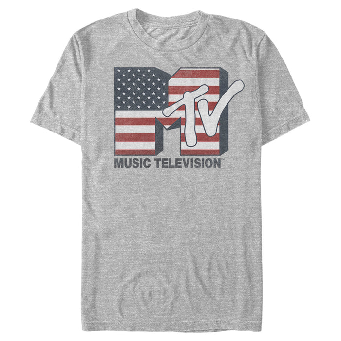 fifth sun Men's MTV American Flag Classic Logo T-Shirt