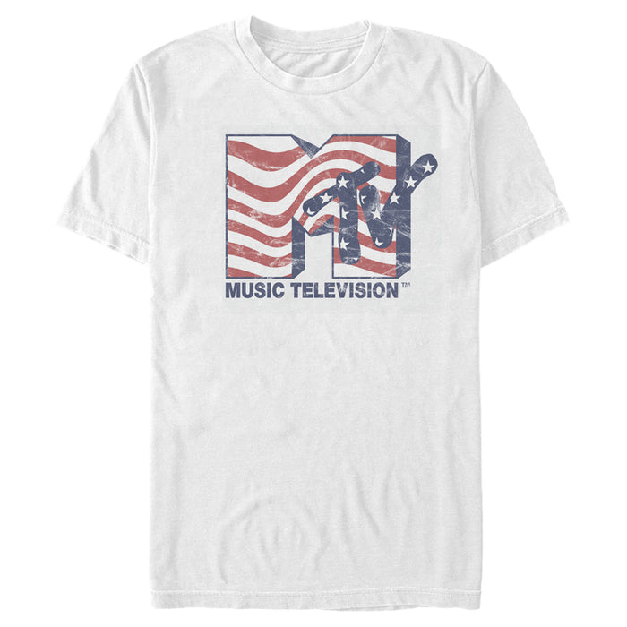 fifth sun Men's MTV American Flag Curvy Logo T-Shirt