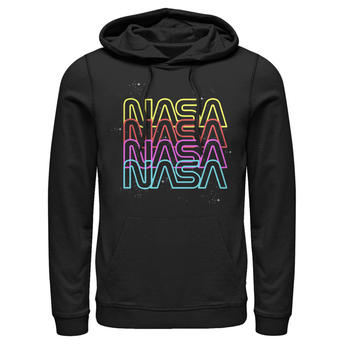 fifth sun Men's NASA Neon Rainbow Repeat Text Logo Pull Over Hoodie