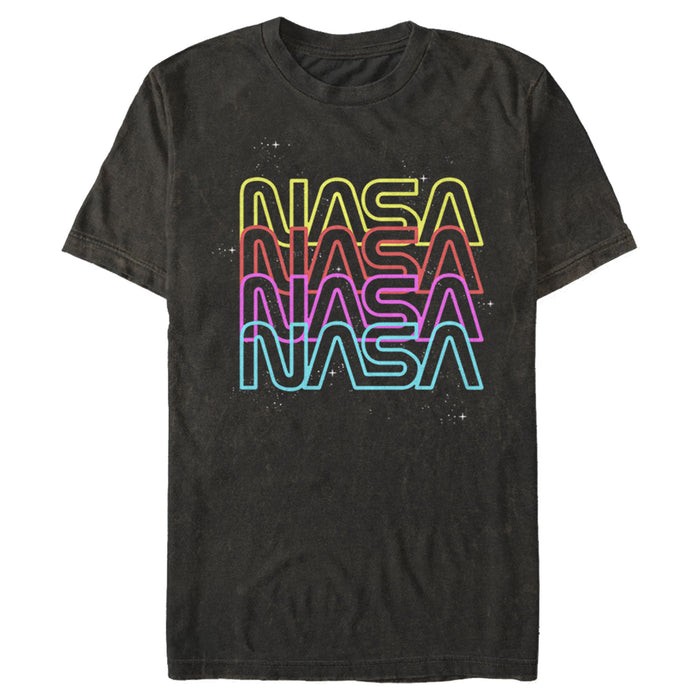 Fifth Sun Men's NASA Neon Rainbow Repeat Text Logo T-Shirt