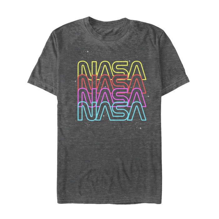 fifth sun Men's NASA Neon Rainbow Repeat Text Logo T-Shirt