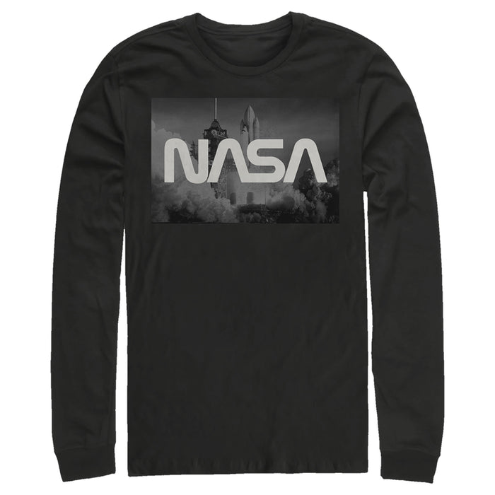 fifth sun Men's NASA Space Shuttle Blast Off Text Over Lay Long Sleeve Shirt